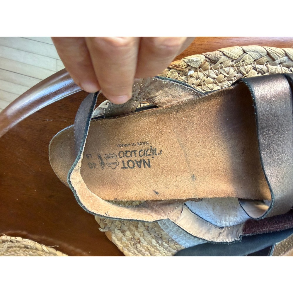 Naot‎ Radiant Copper Metallic Leather Wedge Sandals EU 40 US 9 Hook Loop Strappy - Picture 6 of 9